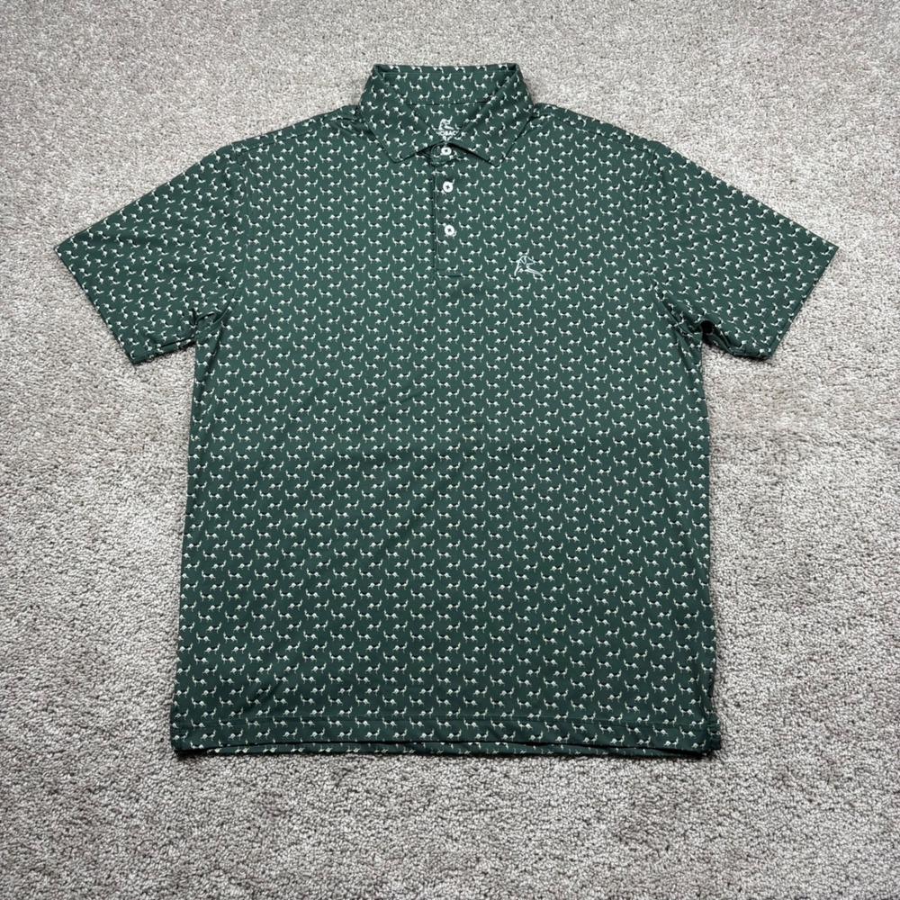 Rhoback Mens Green German Shepherd Print Performance Polo Shirt Size M Medium